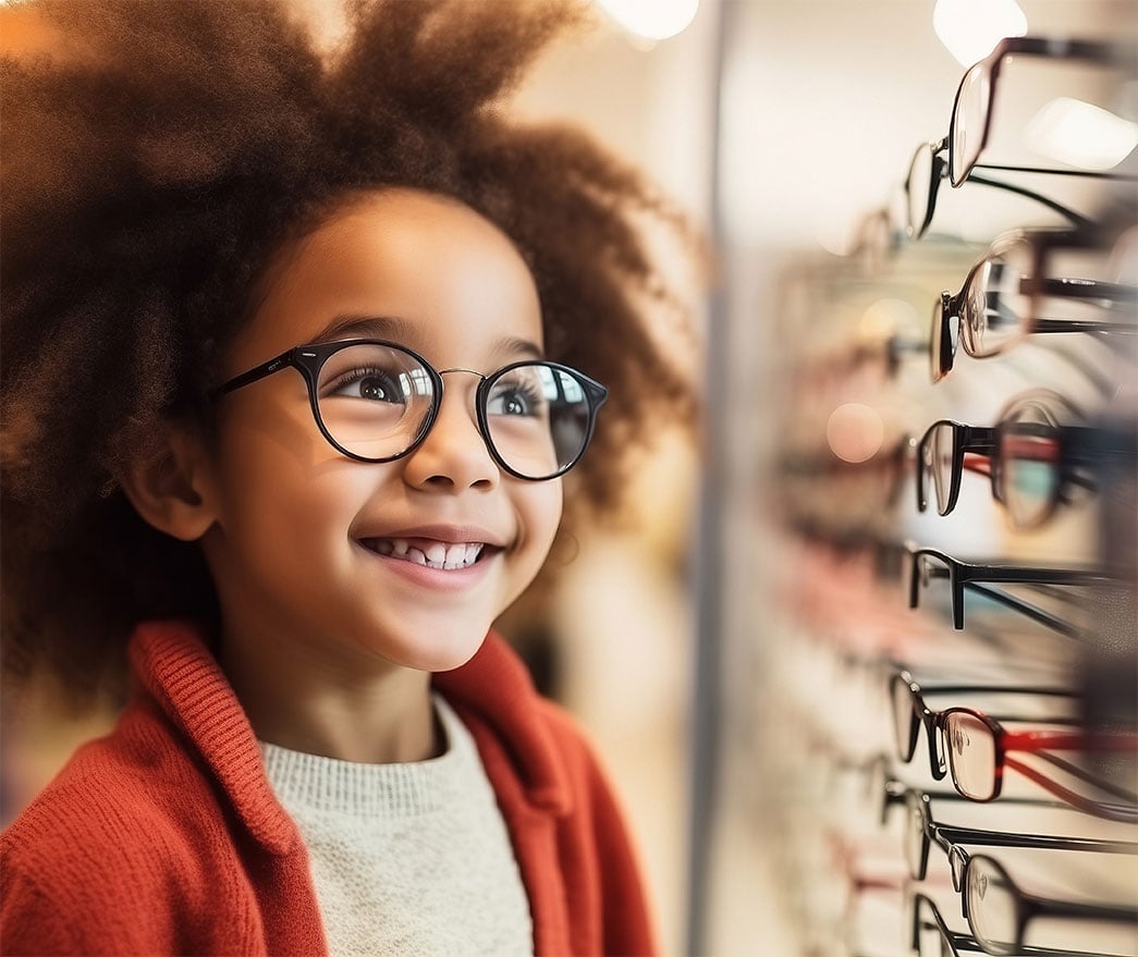 Child looking at glasses