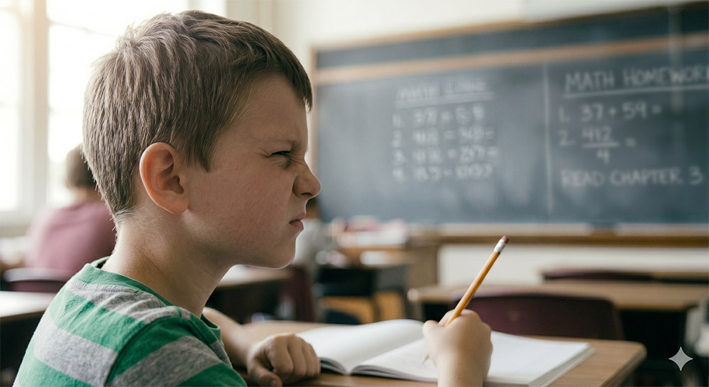 Myopia-chalkboard-blurred-for-boy-at-school.